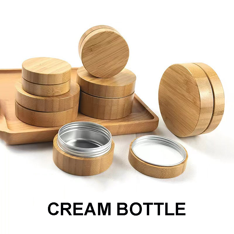 Aluminum Cosmetic Face Cream Container Jar With Bamboo Wood Lid